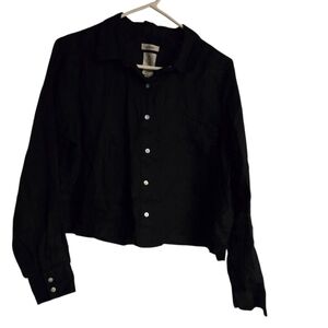Joie Long Sleeved Linen Cropped Black Button-Up Shirt Vacation Classic SZ M